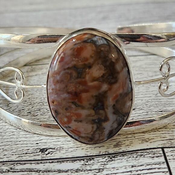 Earth's Essence Brown Jasper Silver Cuff Bracelet - Natural Elegance - Picture 7 of 10